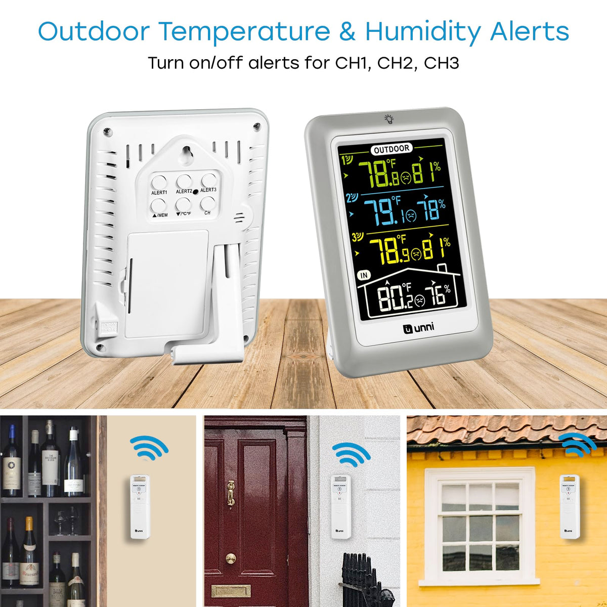 U UNNI three outdoor sensors delivering synchronized data