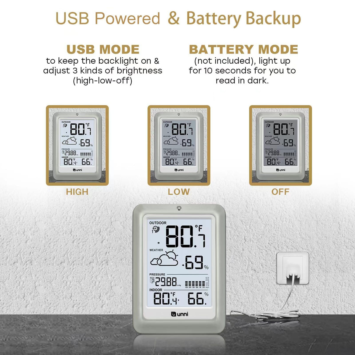 USB-powered backlight with adjustable brightness for clear viewing
