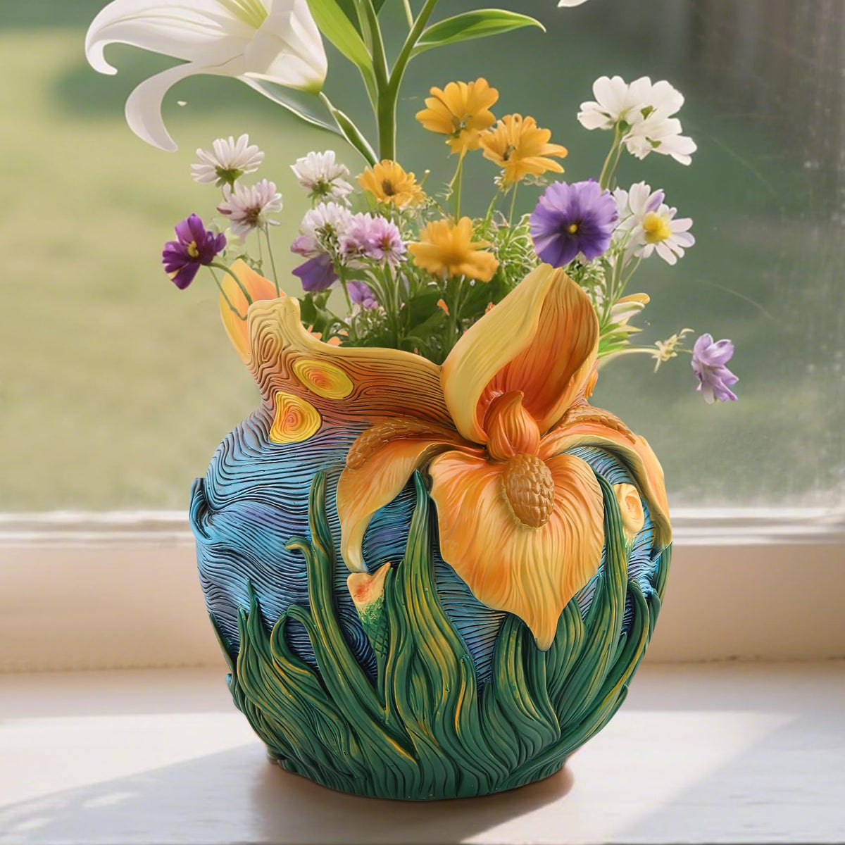 U WONDERFUL Flower Starry Sky pot, hand-painted front view for indoor plant display.