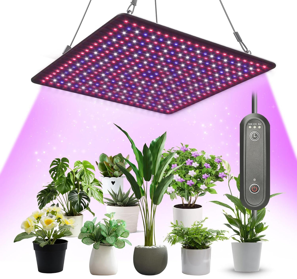 Uallhome LED grow light panel front view, space-efficient for indoor gardens.