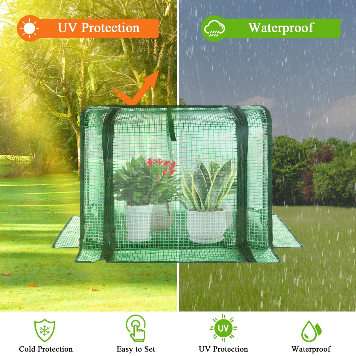 U'Artlines Portable Mini Greenhouse interior with plants thriving under protective shelter.