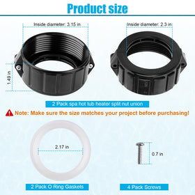UASAM spa heater union shows outer diameter for compatibility