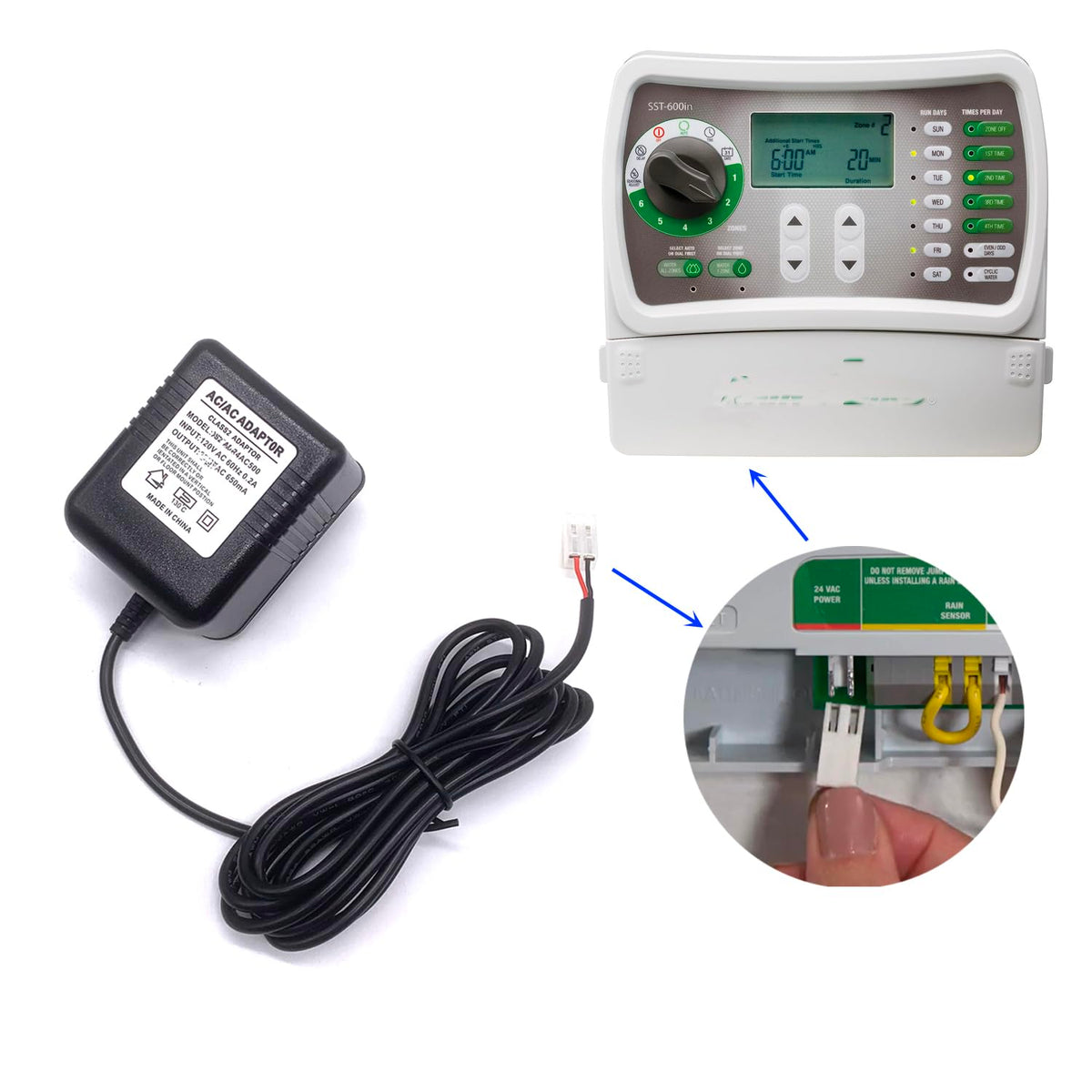 UAUSE transformer with plug-and-play connector for Rain Bird SST series.