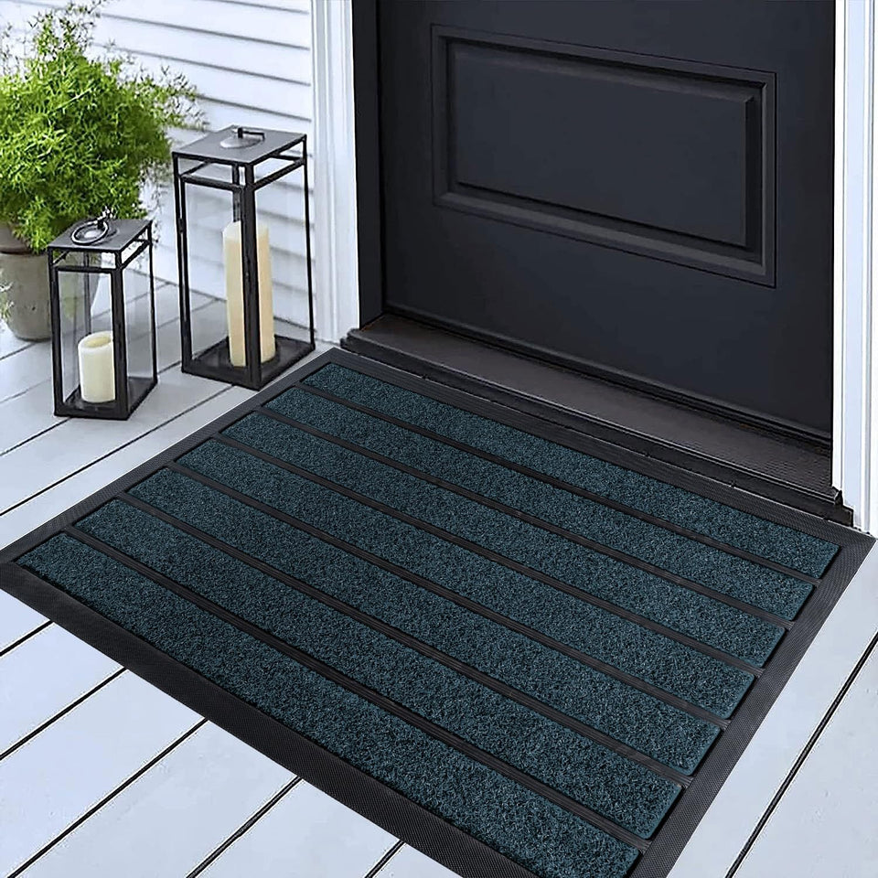 UBDYO bright blue door mat front view cleans shoes before entering