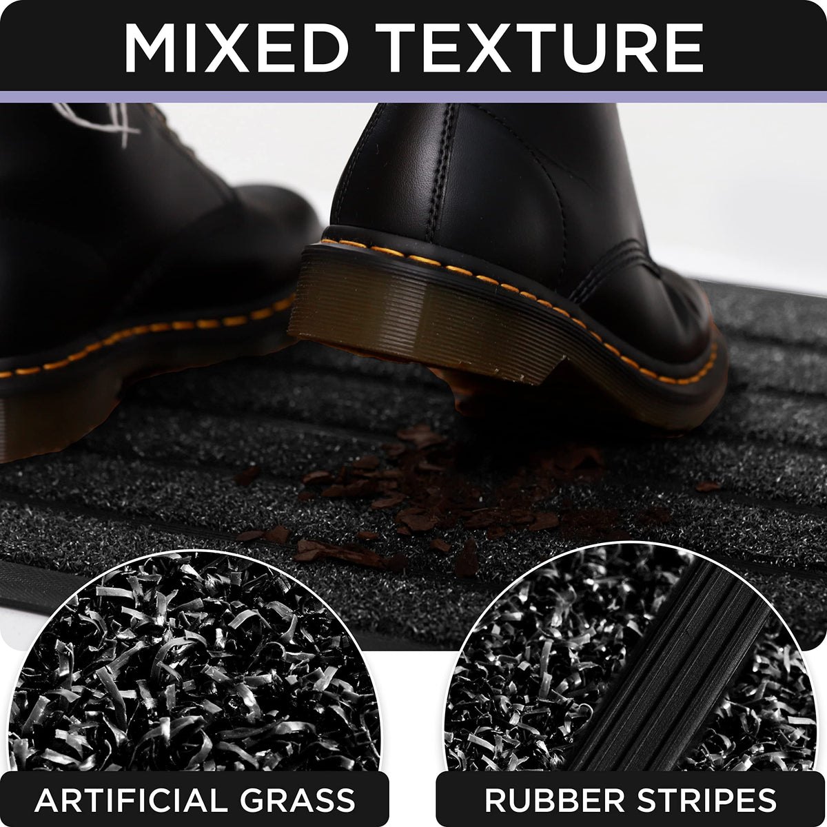 ubdyo PVC-backed water-trap mat handles wet weather.