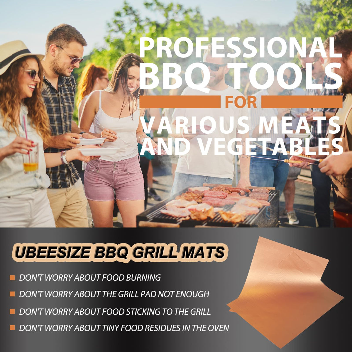 UBeesize 0.2mm-thin grill mat offers easy cleanup and quick heat transfer.