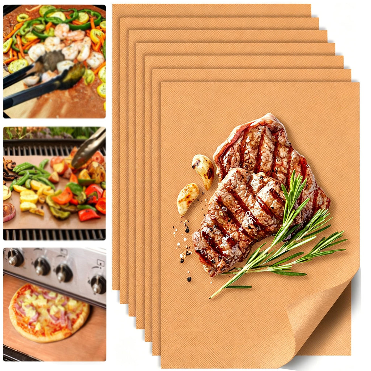 UBeesize copper grill mats on the grill prevent sticking for easier cooking.