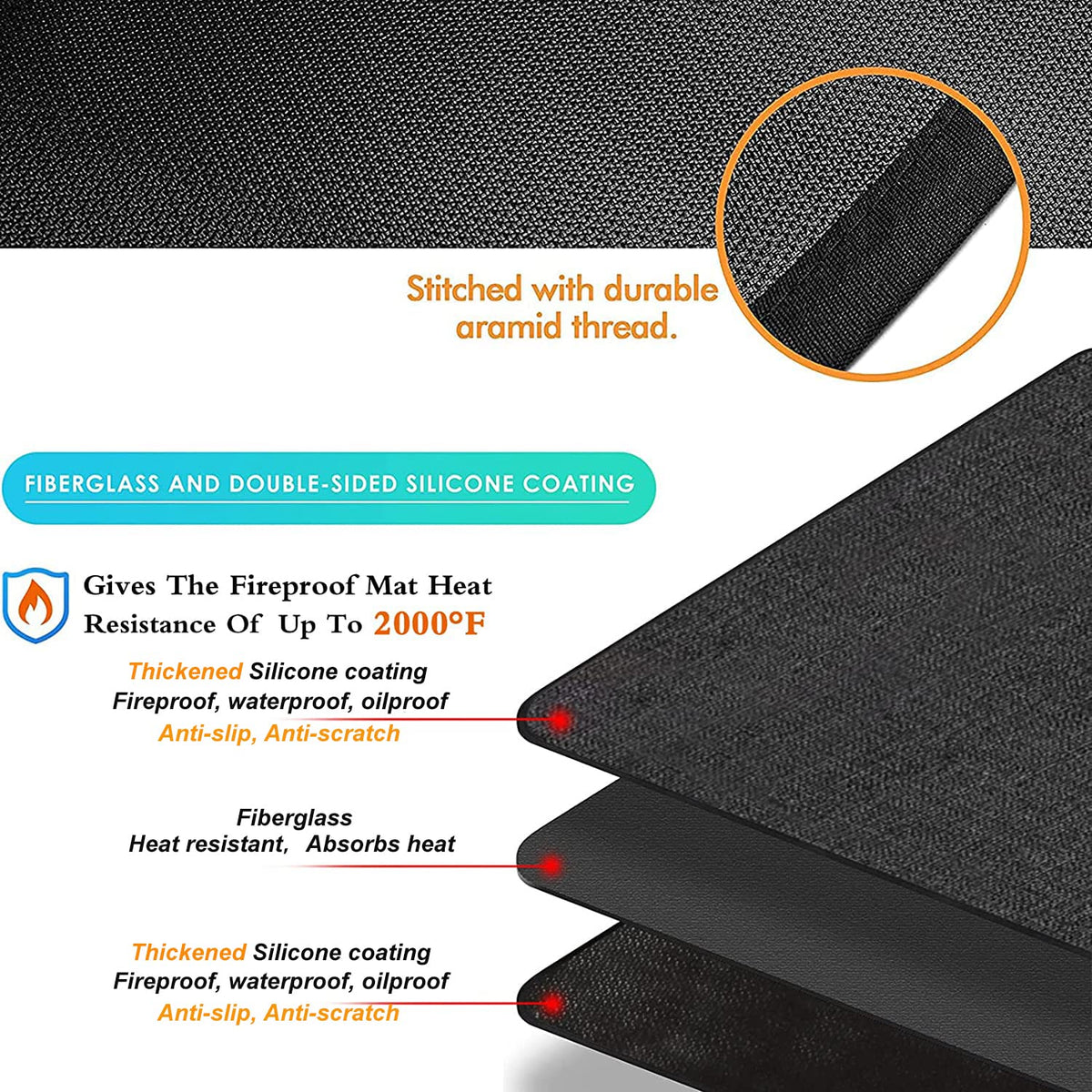 UBeesize Grill Mat double-sided silicone coating for durable heat resistance.