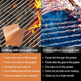 UBeesize high-temp copper grill mats withstands heat up to 500°F for versatile grilling.