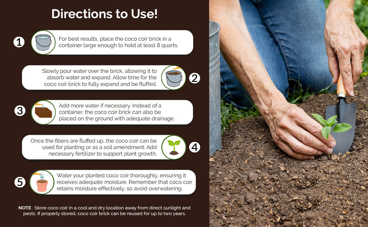 UBICON Easy Use Coco Coir bricks expanding to 10 gallons for versatile gardening