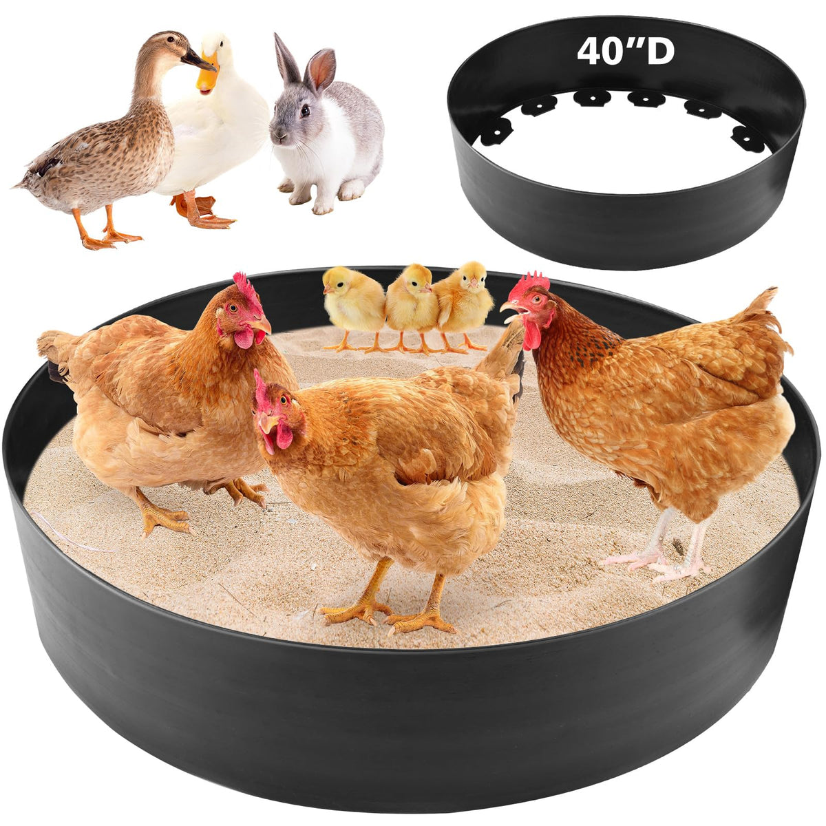 UCandy Chicken Dust Bath Tub with 40-inch diameter for roomy dust baths