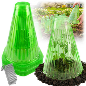 UCandy garden cloche 30-pack protecting seedlings in a garden bed