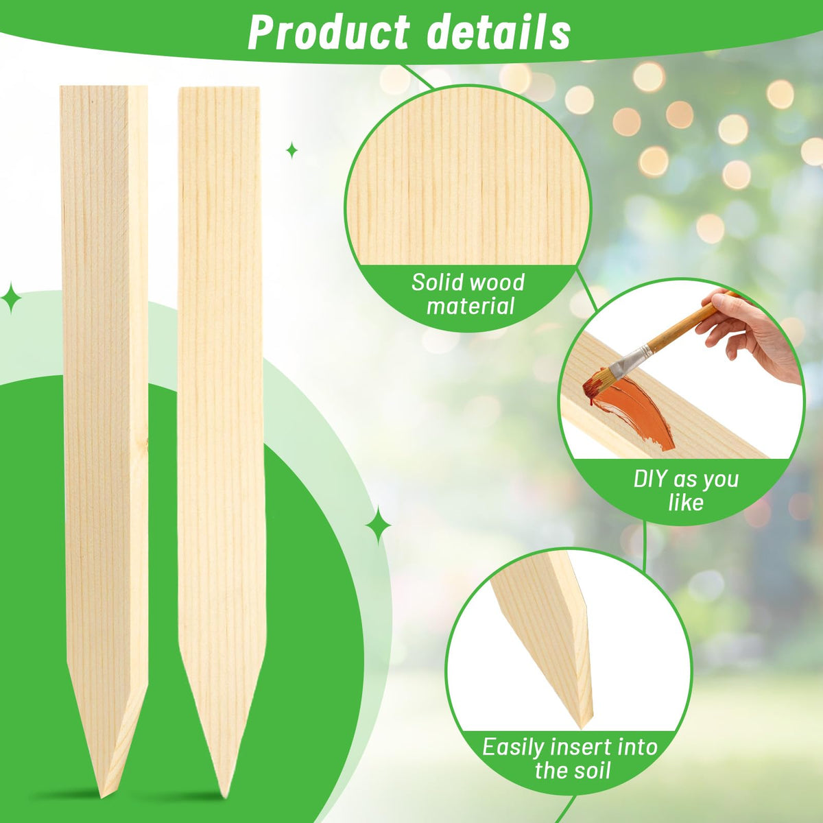 UCandy 16-pack wooden stakes offering consistent, ready-to-use garden stakes.