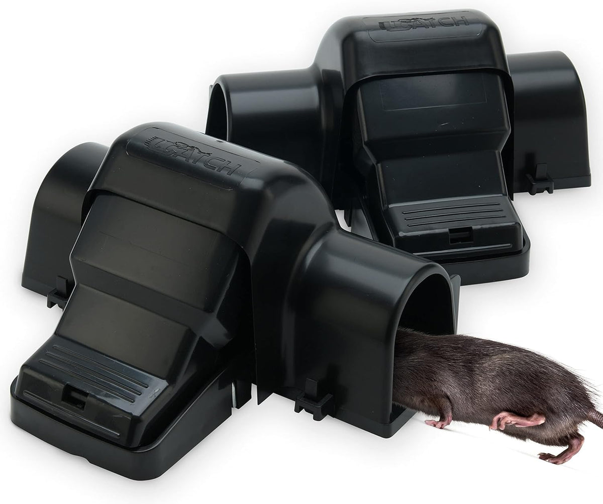 UCatch dual-entry rat trap outdoors with hands-free operation for efficient capture.