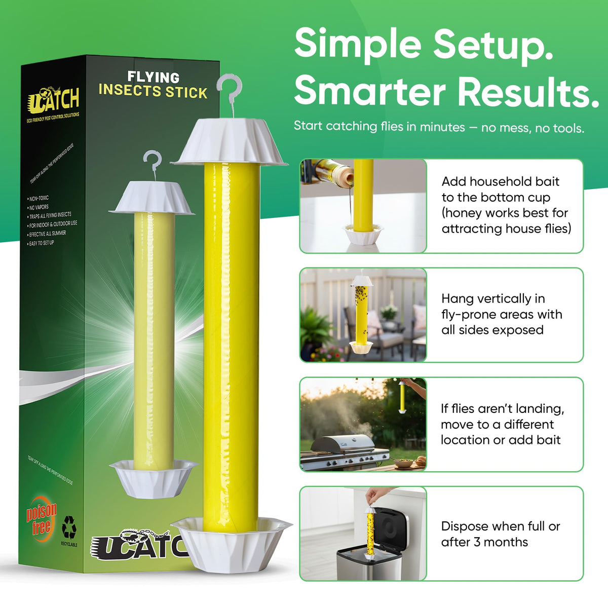 UCatch fly stick trap yellow design attracts insects with a bottom tray.