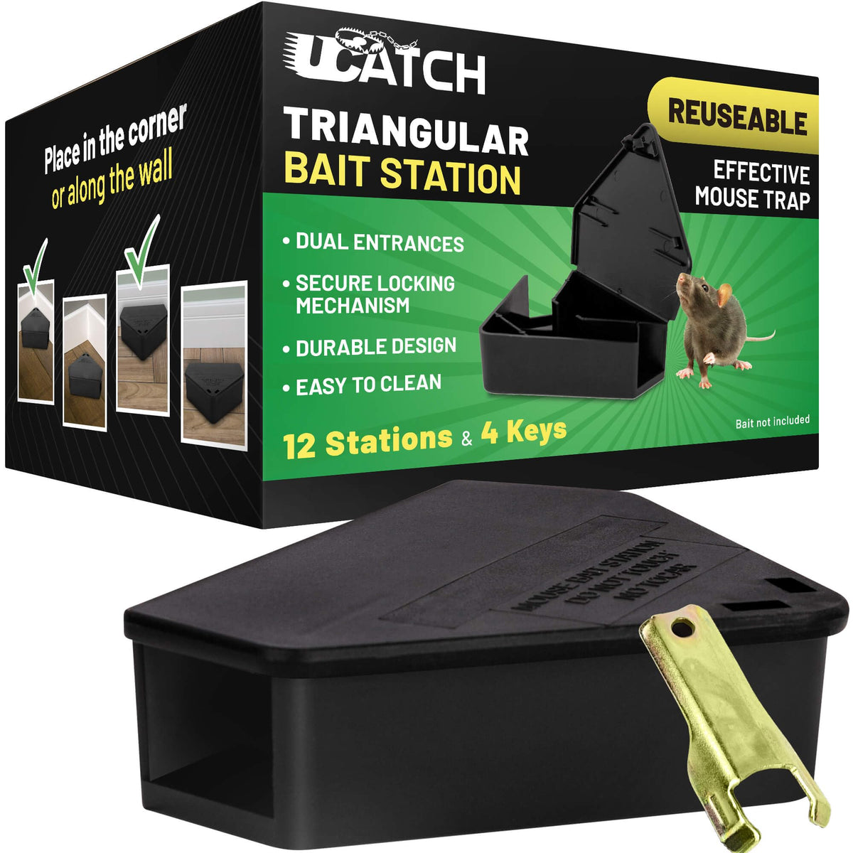 UCatch LockBait Pro station closed for safe bait placement and family-friendly protection.