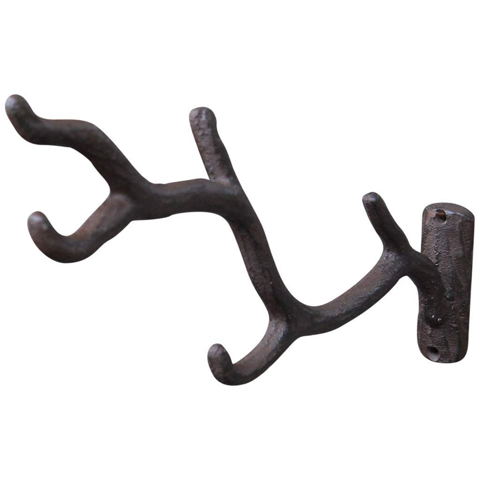UD GSM cast iron tree branch hook for plants and feeders; rustic, durable wall decor