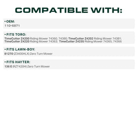 UDC 110-6871 belt length shown at 112.10 inches for fit check.