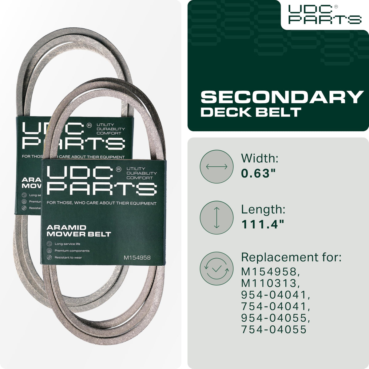 UDC Mower Belts 111.40 inch length ready for precise deck fit