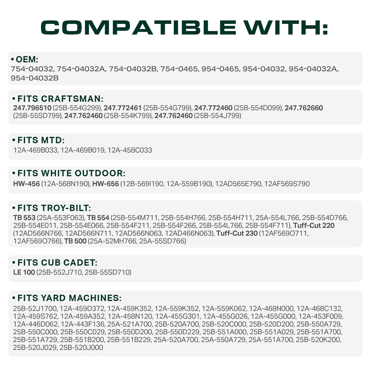 35.68 inch length fits compatible Troy-Bilt and MTD models