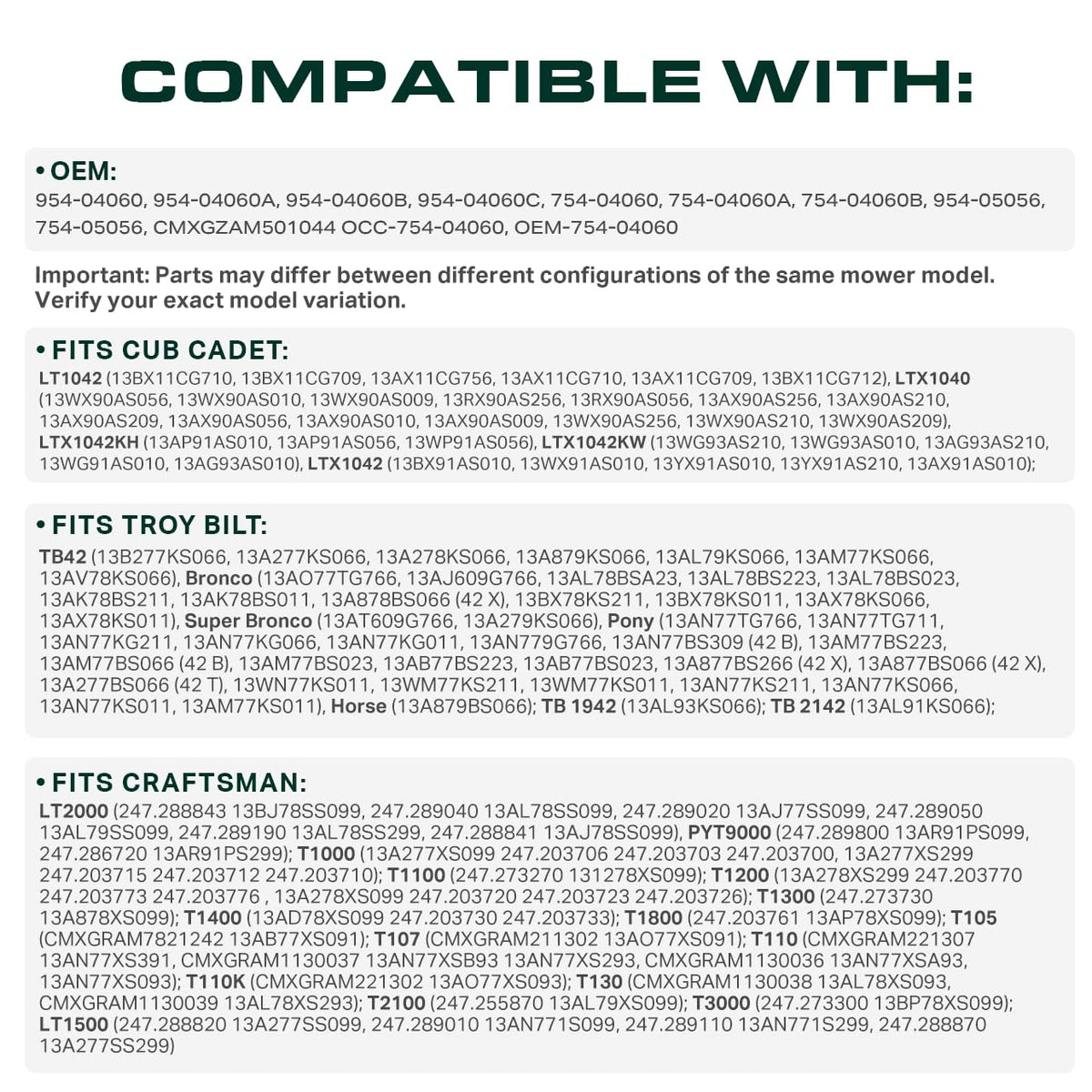 UDC Mower Belts 954-04060C compatible models list provides clear fit options.