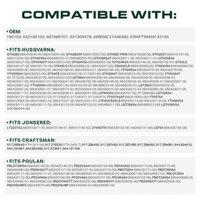 Compatibility list confirms fit with Husqvarna and Craftsman models