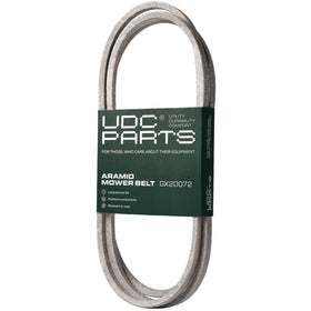 UDC GX20072 deck belt in packaging, ready for installation on Deere 42-inch decks