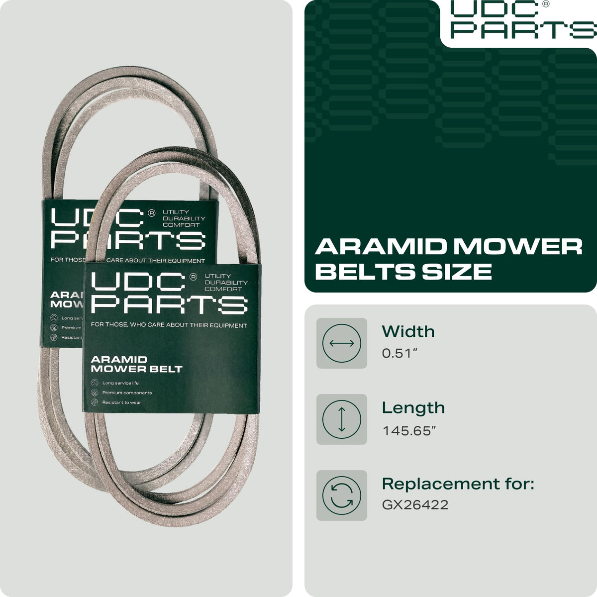 UDC Mower Belts GX26422 deck belt for 48-inch decks, smooth performance