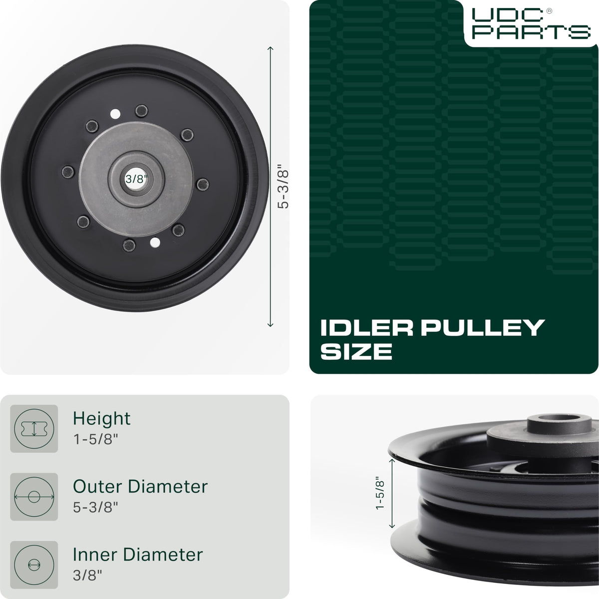 UDC Parts idler pulley height 1-5/8 inch supports smooth belt tracking