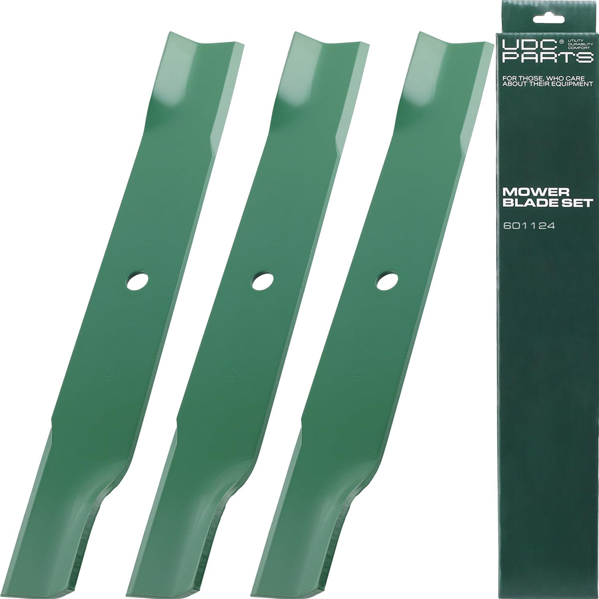 UDC Parts 601124 mower blades, angle view, dependable cutting