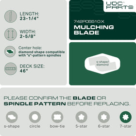 UDC Parts 742P05510 sharp edge delivers efficient mulching and clean mowing.