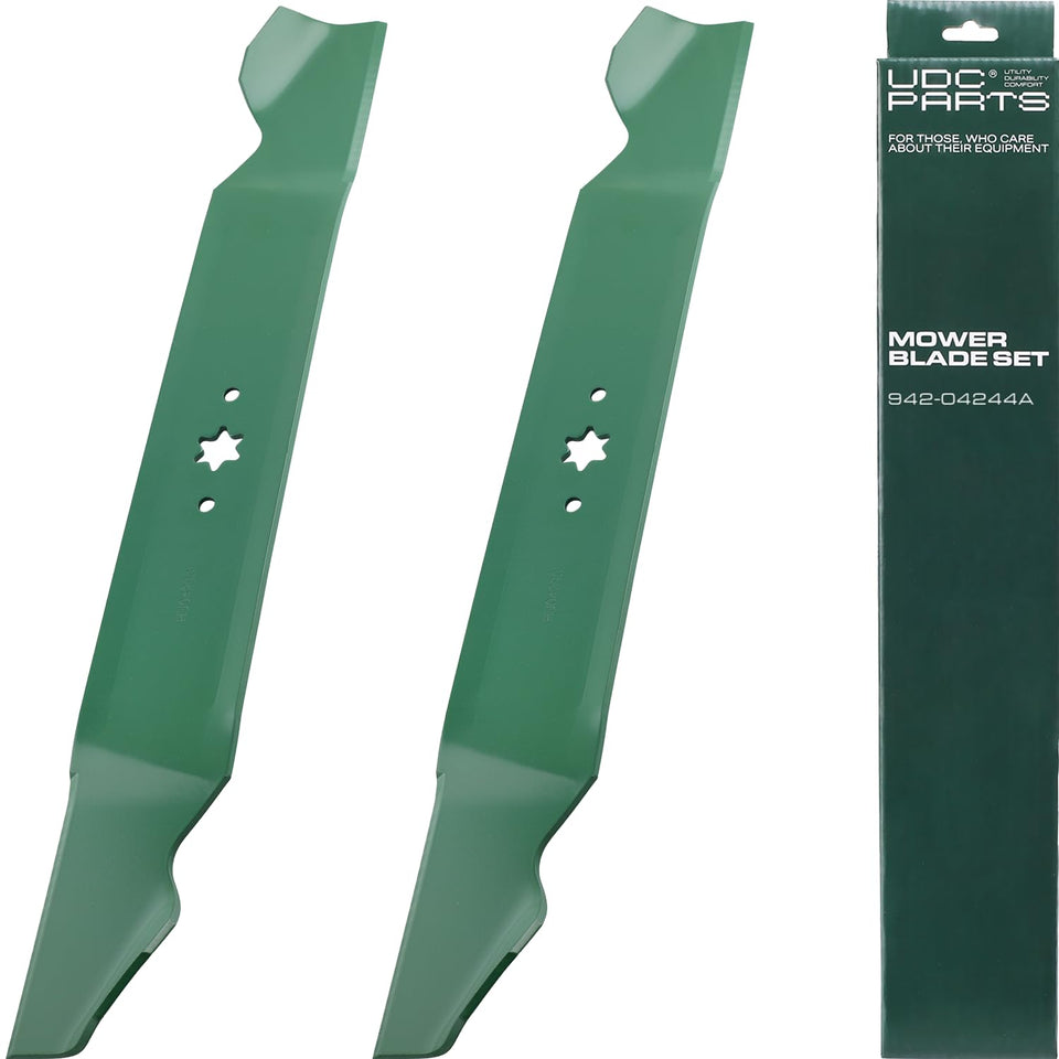 UDC Parts 942-04244A six-point star blade for Cub Cadet LT46 decks with precise cuts.