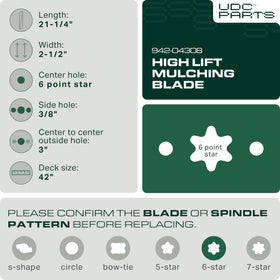 UDC Parts 942-04308A compatible blade for 42 inch mowers with 6-point star hub