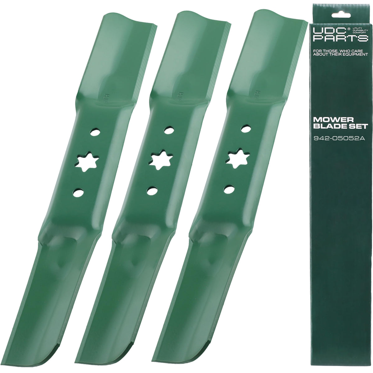 UDC Parts 942-05052A 6-point star blades three-pack designed for durable lawn mowing performance