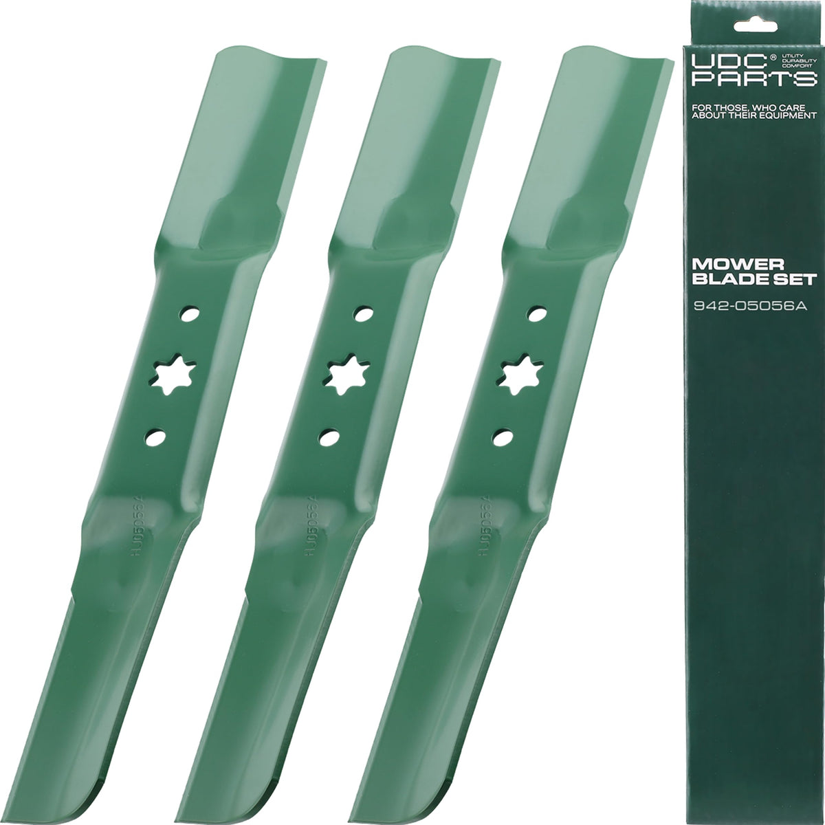 UDC Parts 942-05056A blade for a 54-inch mower with precise 6-point star fit.