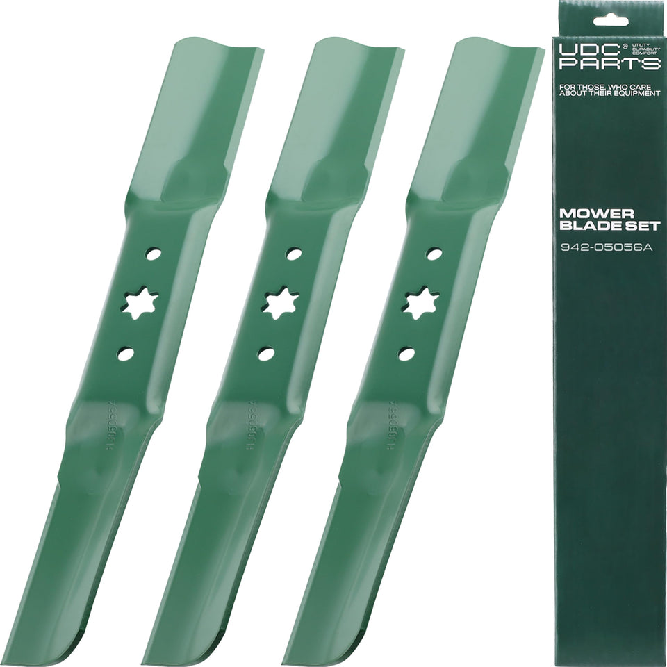 UDC Parts 942-05056A blade for a 54-inch mower with precise 6-point star fit.