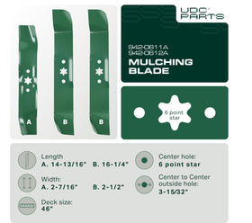 UDC Parts 942-0612A center blade ensures balanced mowing