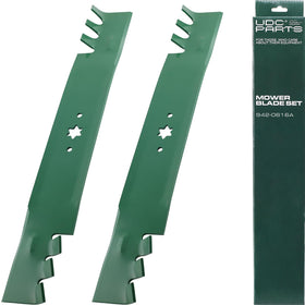 UDC Parts 942-0616A blades packed for 42-inch mowers, ideal for quick replacement.