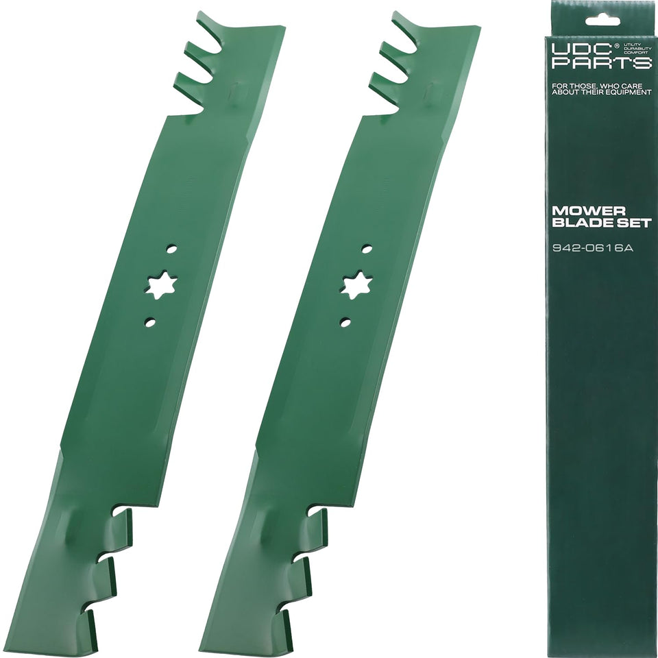 UDC Parts 942-0616A blades packed for 42-inch mowers, ideal for quick replacement.