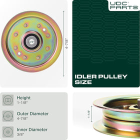 UDC Parts idler pulley dimensions shown for precise replacement.