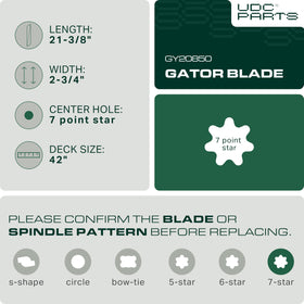UDC Parts GY20850 42-inch mower blade side view highlights durable construction for long life
