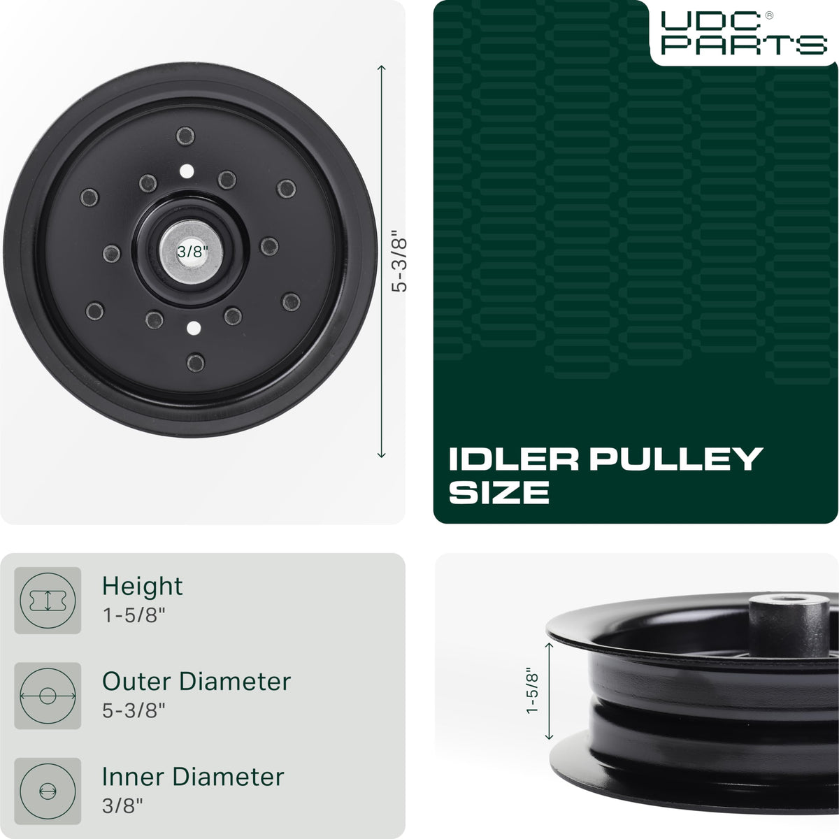 UDC Parts idler pulley height detail for proper fit at 1-5/8 inch