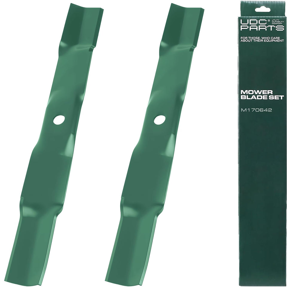 UDC Parts M170642 blade front view showing precise fit and mulching potential