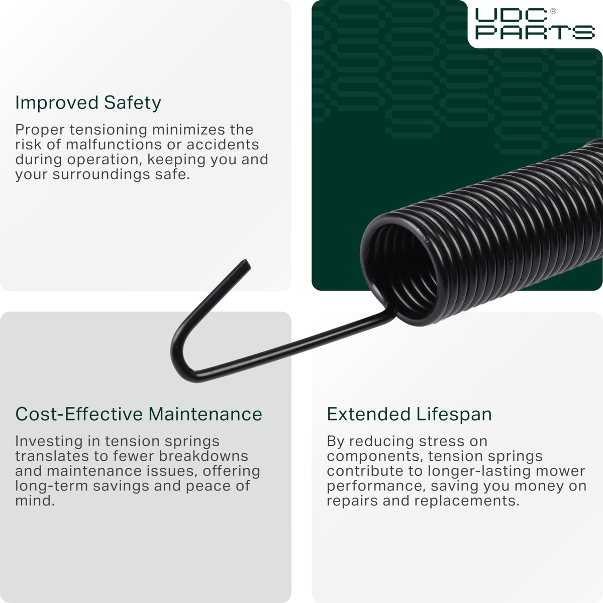 UDC Parts Scotts L2048/L2548 tension spring suits multiple lawn tractors for easy maintenance.