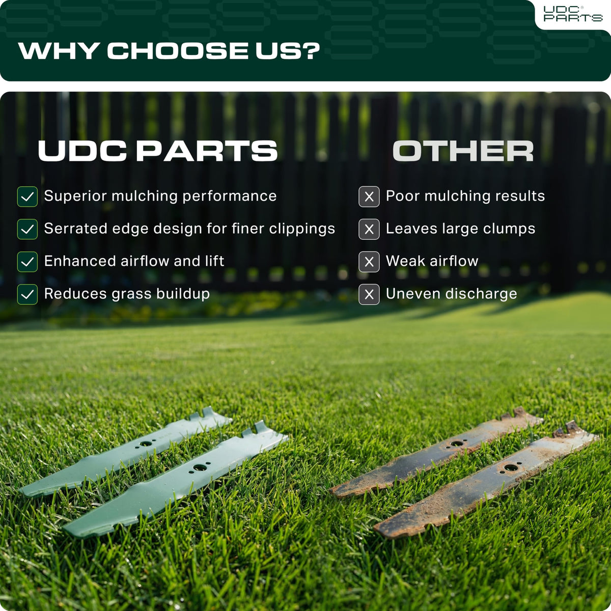 UDC Parts Toro 131-4547-03 blade durability close-up emphasizes high-strength steel.