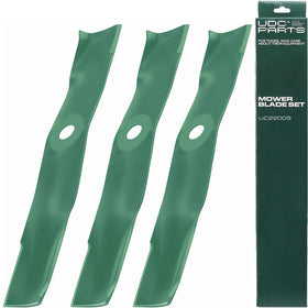 UDC Parts UC22009 3-pack blades ready for quick installation on Deere 48-inch decks.