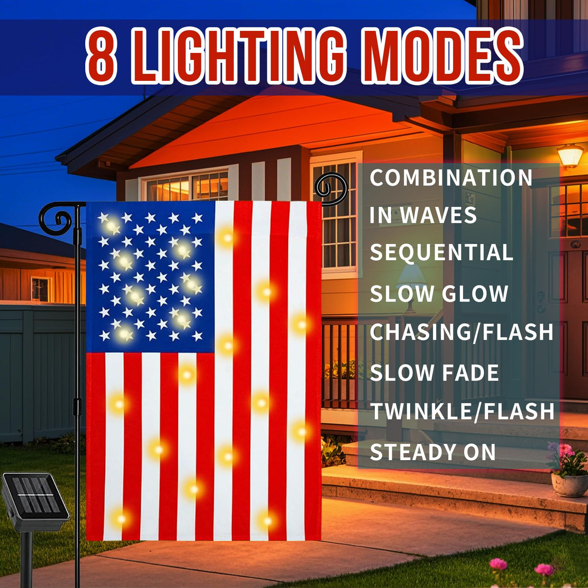 Eight lighting modes including star blink for festive ambiance.