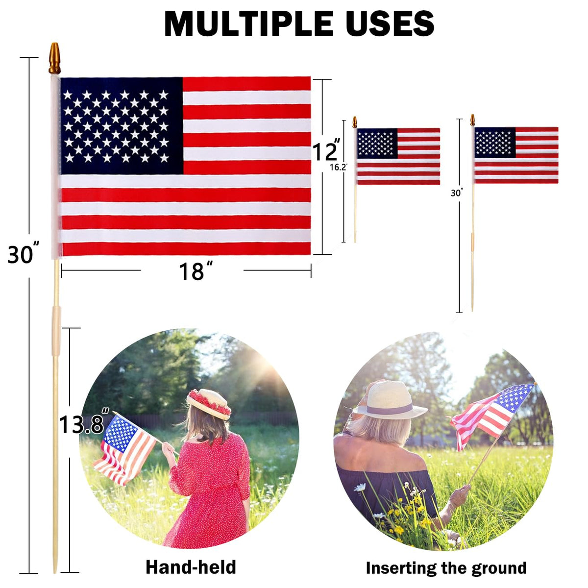 Uelfbaby flag on smooth wooden pole for safe handling