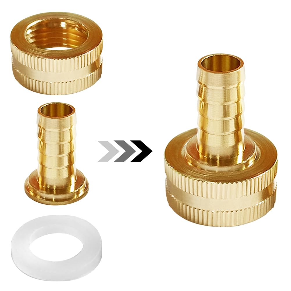 Uenede brass connector installed on hose demonstrating quick repair