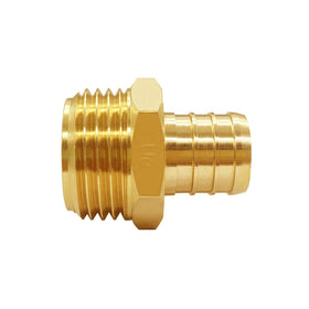 Uenede PEX barb to GHT connector close-up demonstrates a secure hose connection.